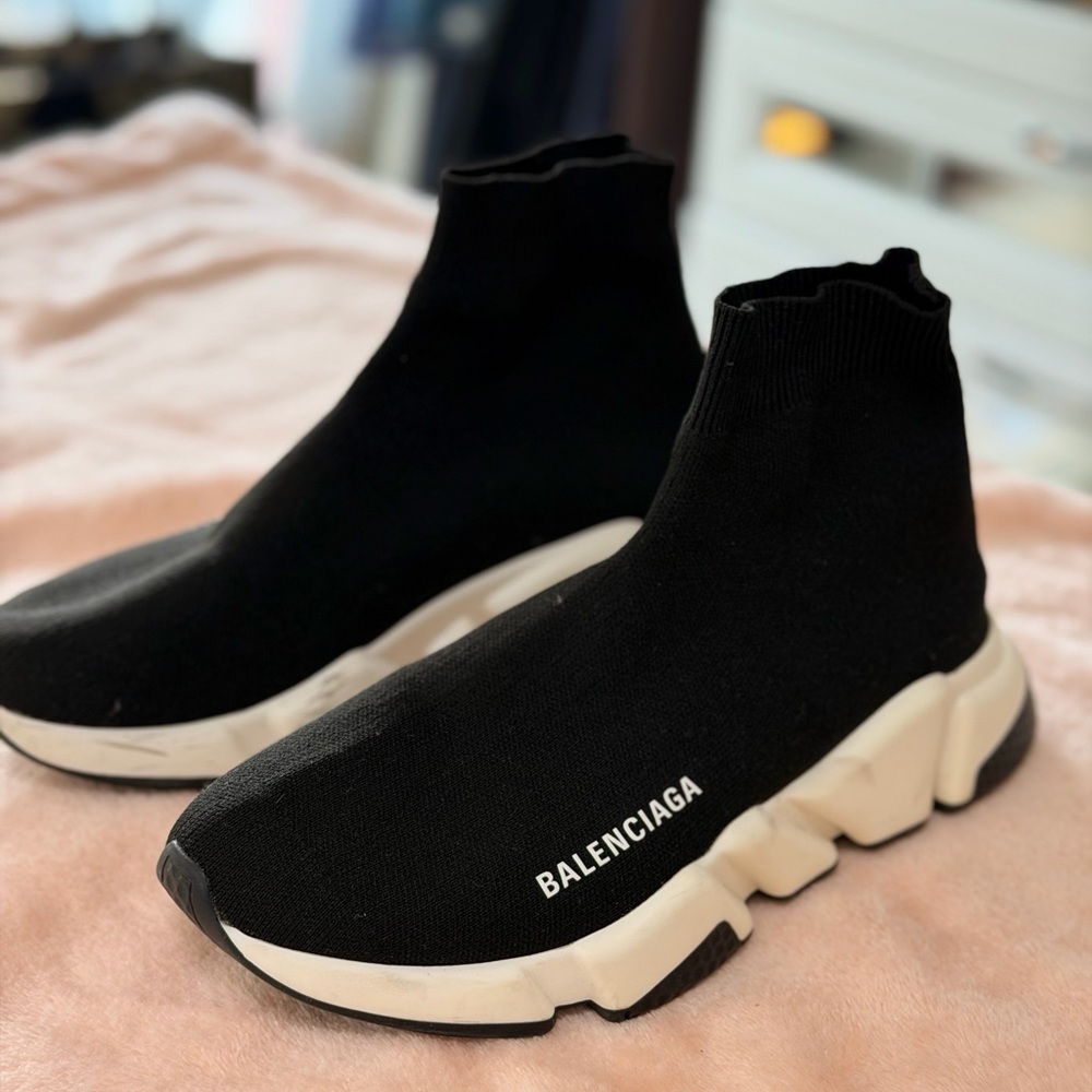 Balenciaga Black and Cream Sock Sneakers